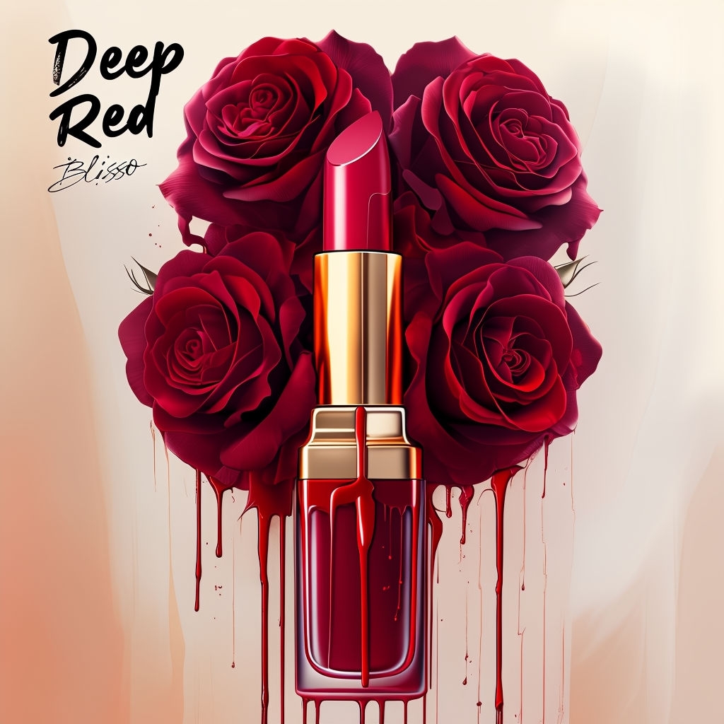 Vibrant Crimson Lipstick and Roses Digital Artwork Spotify Album Cover