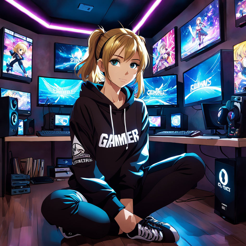 Anime girl playing video games