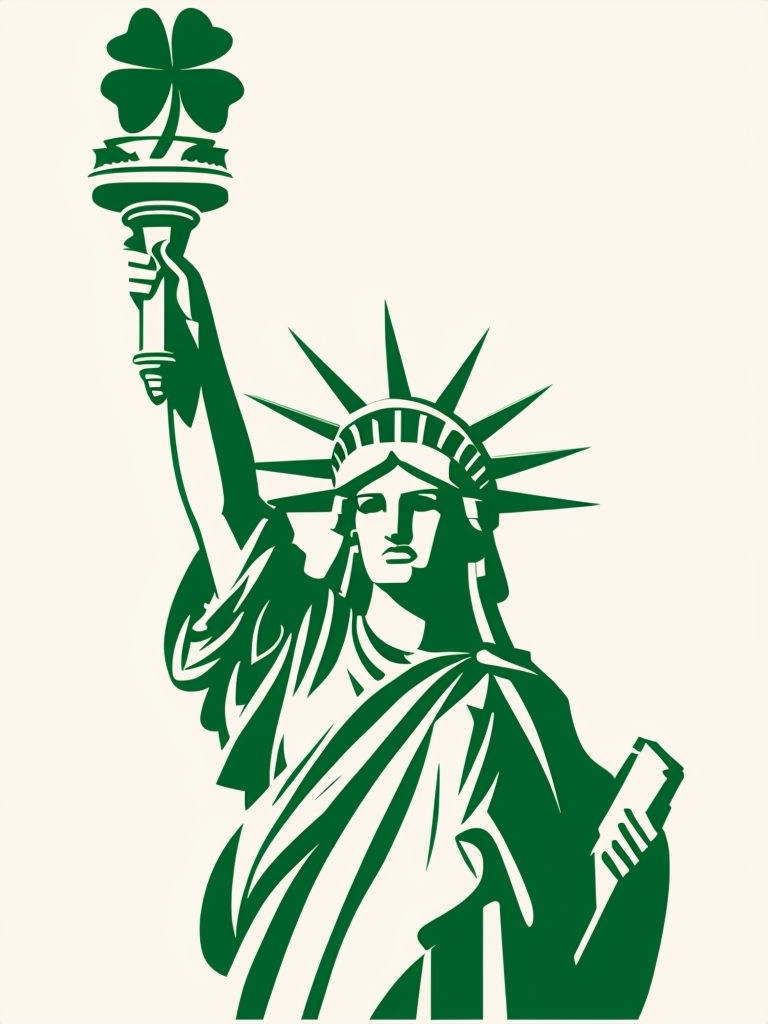 Stylized Liberty Statue with Clover Minimalist T-Shirt