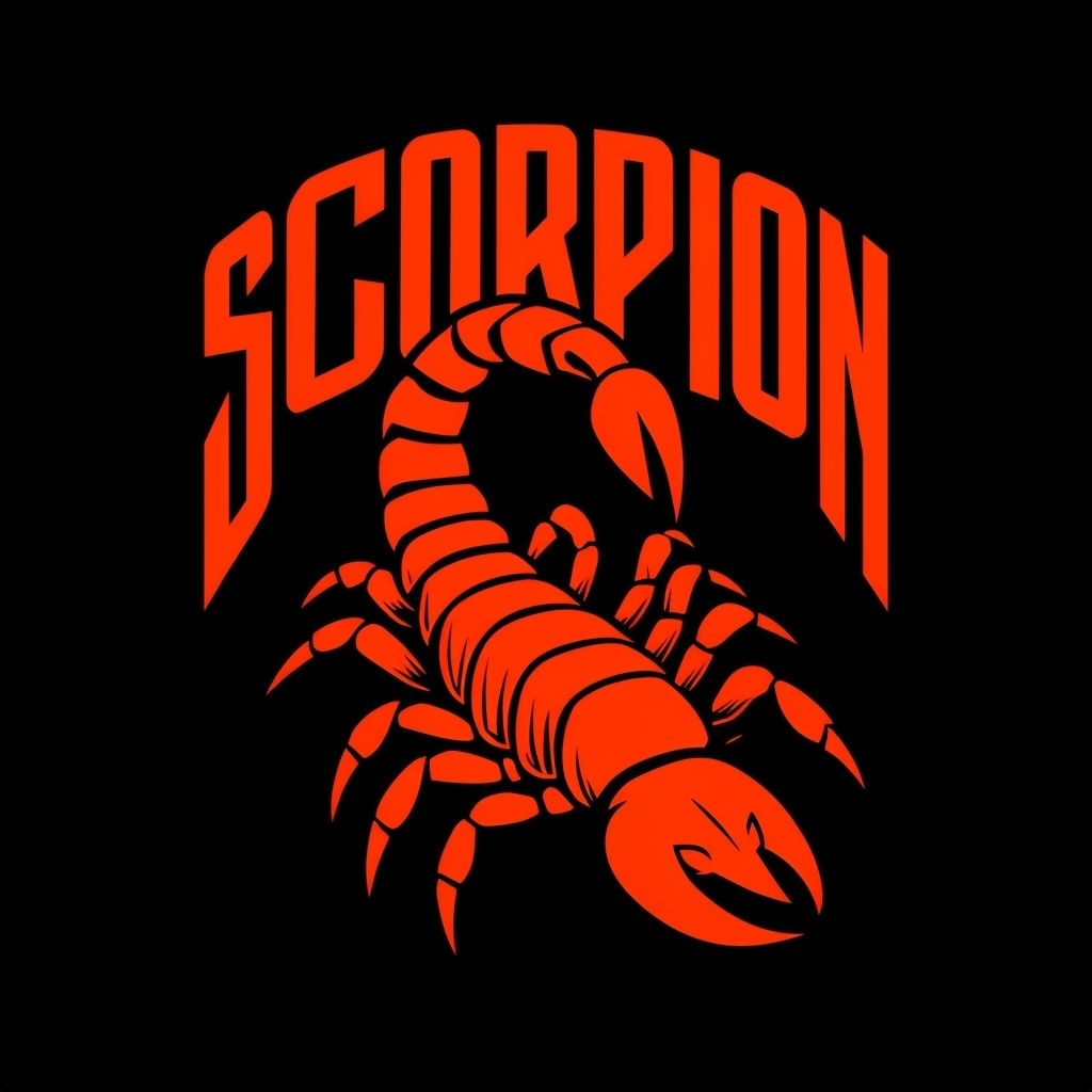 Vivid Red Scorpion Graphic with Bold Typography Sticker
