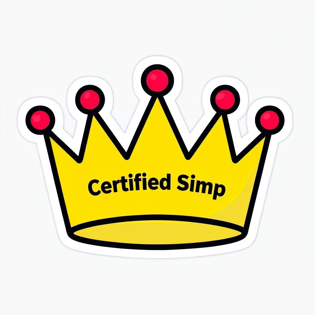 Playful Cartoon Crown with 'Certified Simp' Text Sticker