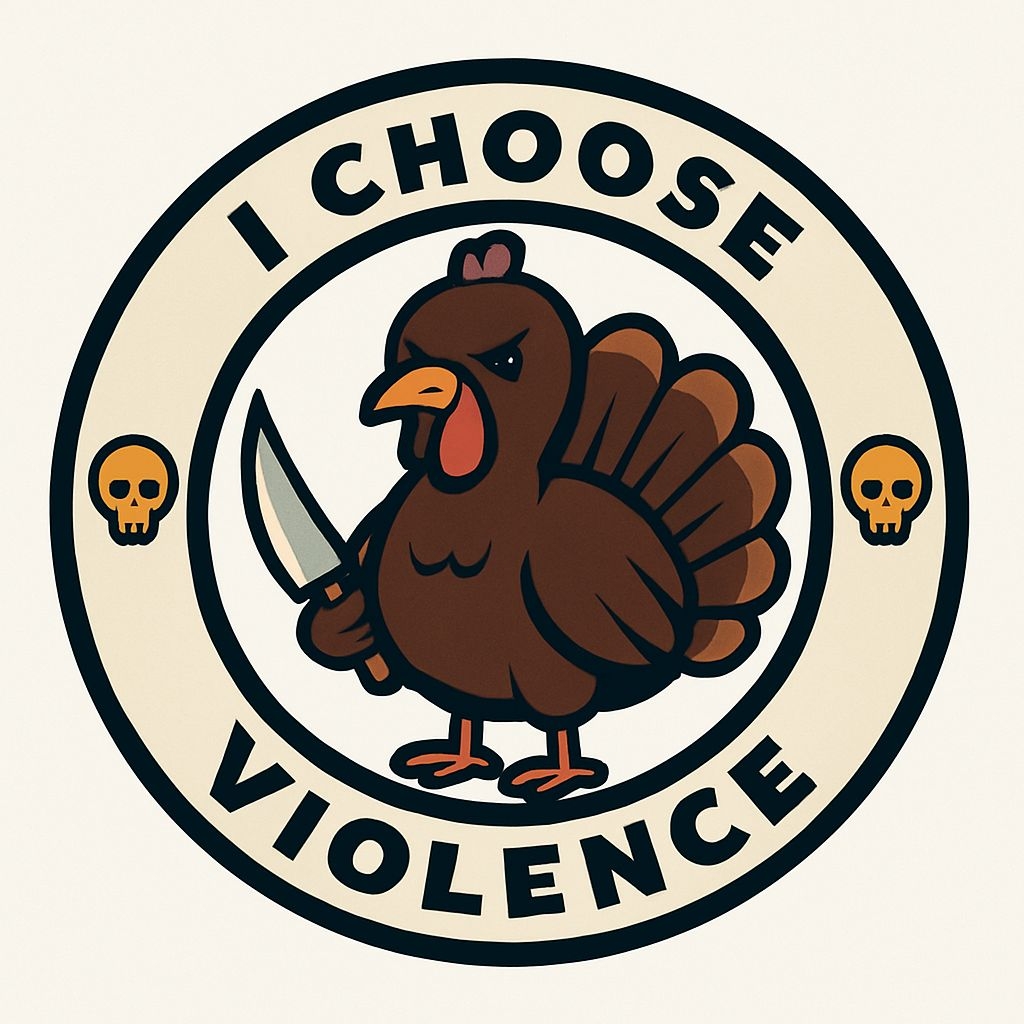 Angry Turkey with Knife and 'I Choose Violence' Humor Sticker