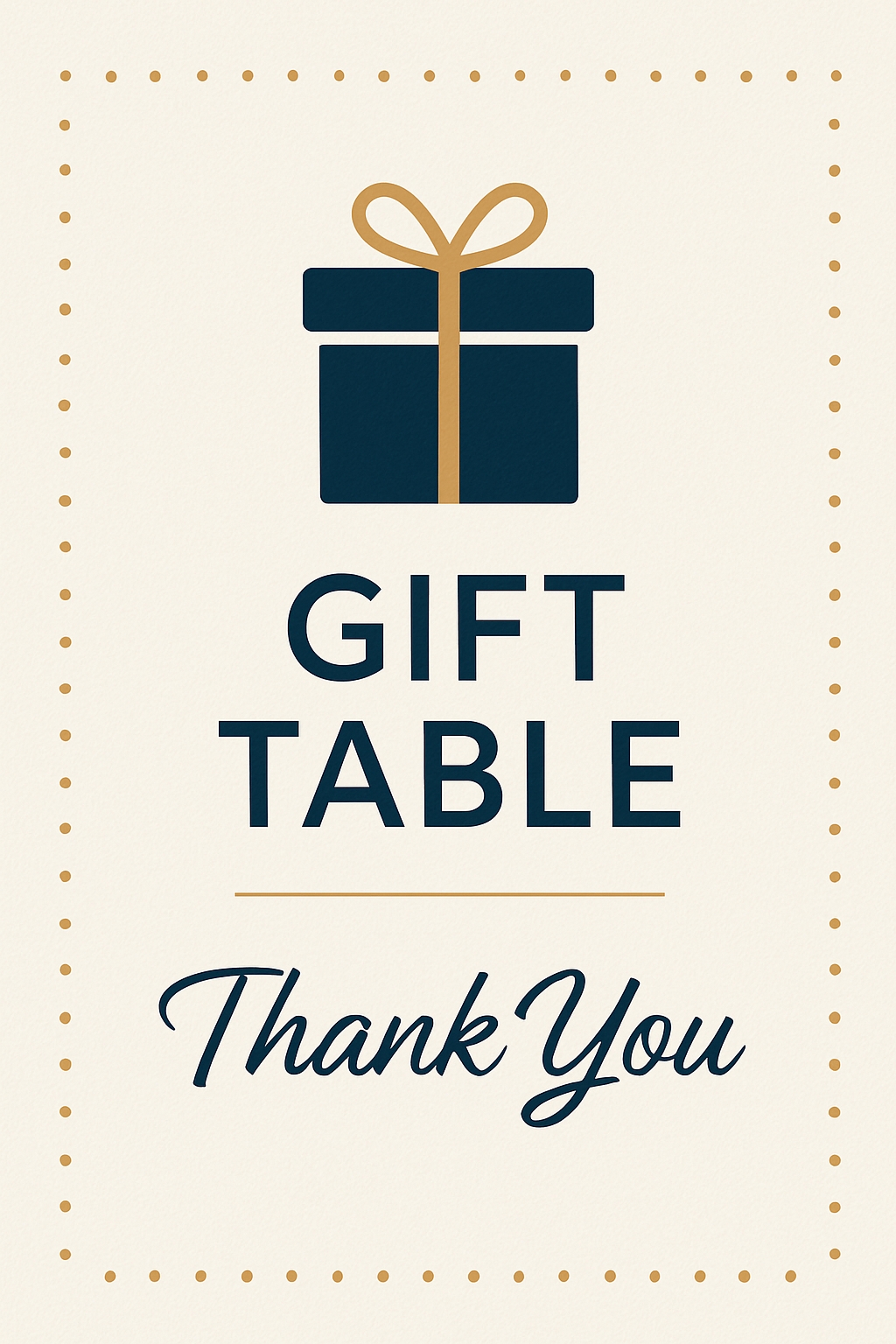 Elegant Navy Blue Gift Table Sign with Thank You Message Event Sign