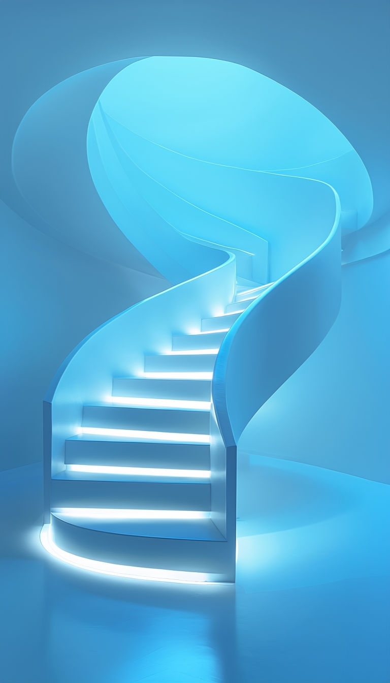 Modern Spiral Staircase in Cool Blue Monochrome Mobile Wallpaper