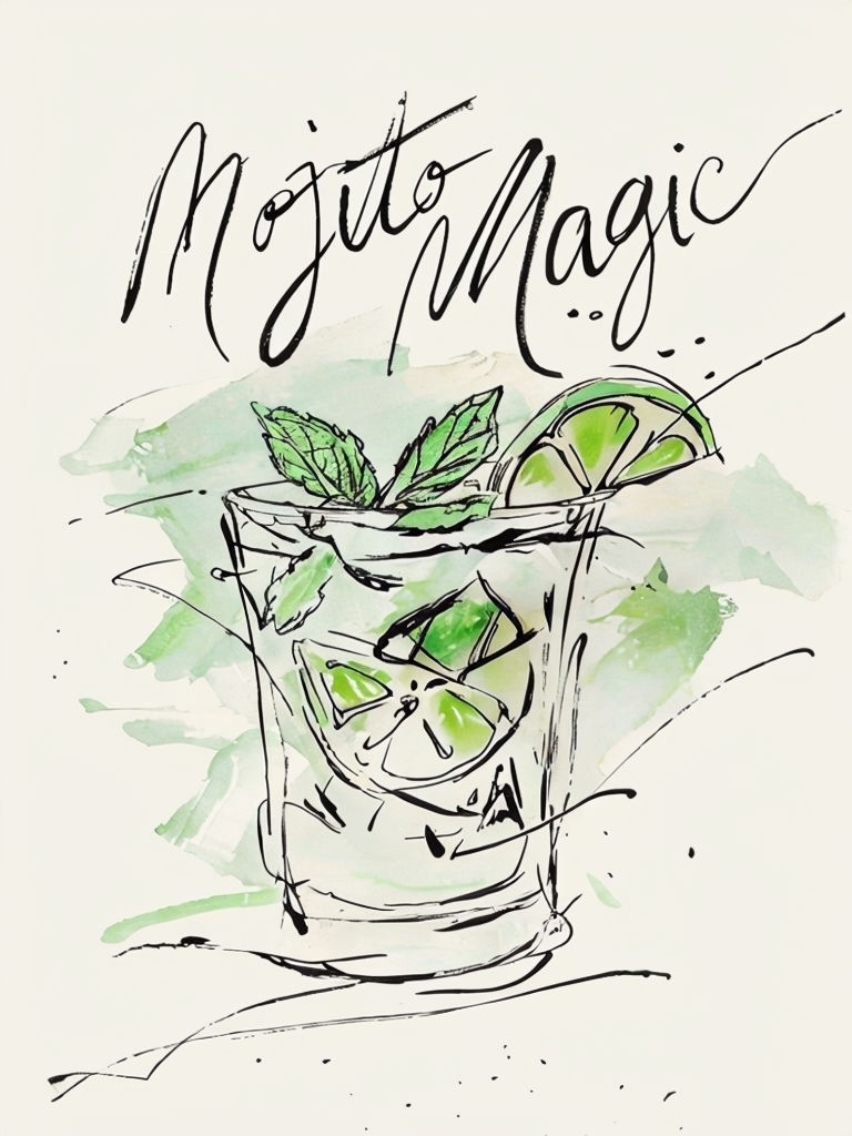 Mojito Magic Elegant Drawing of a Refreshing Cocktail Poster