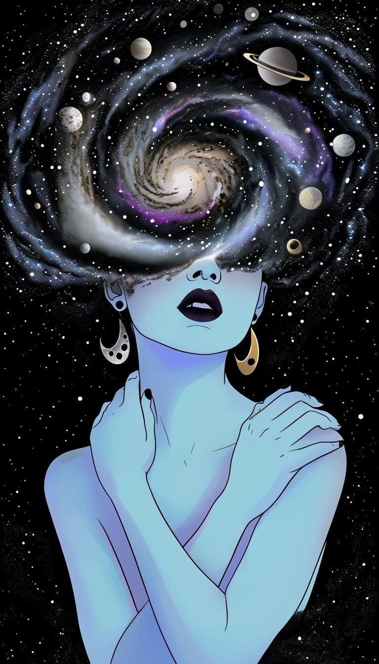 Ethereal Female Figure with Galaxy Background Digital Art Mobile Wallpaper