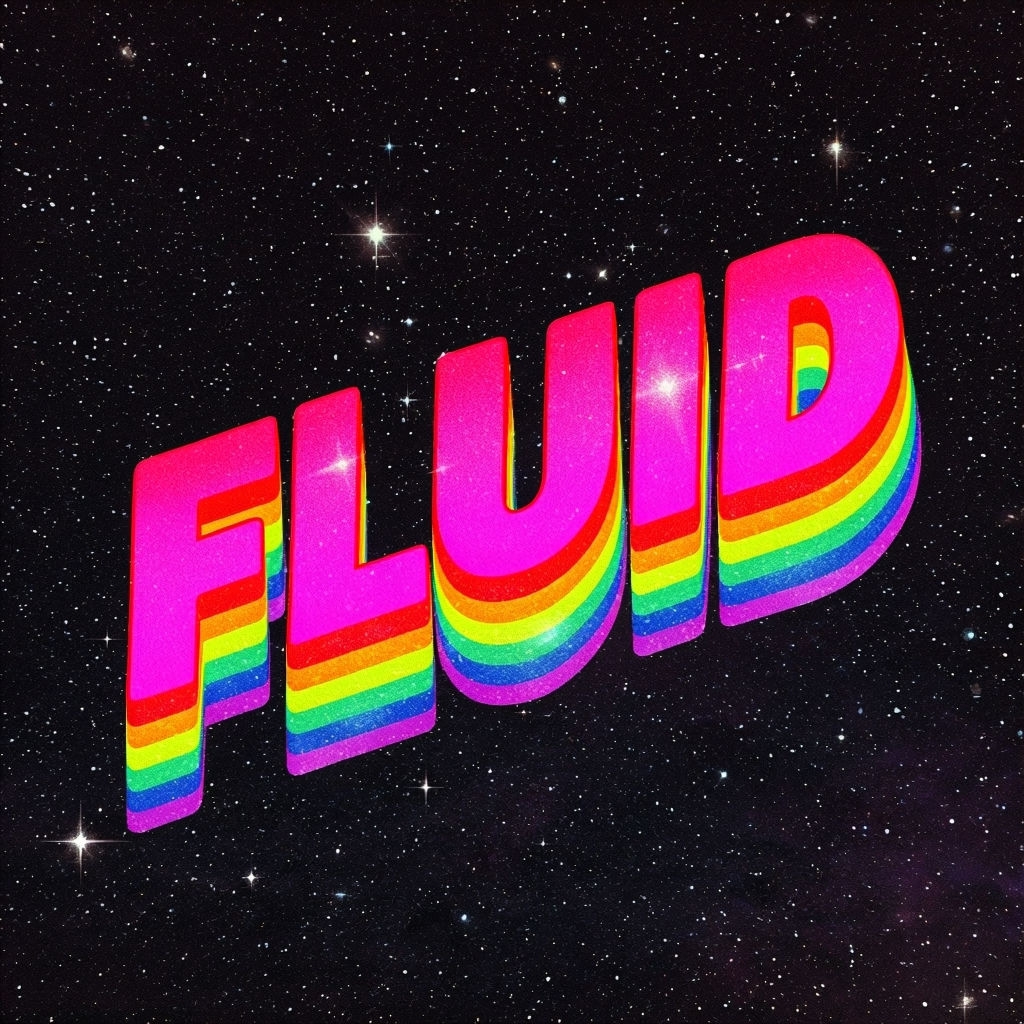 Vibrant 3D Fluid Typography Against Starry Night Sky Poster