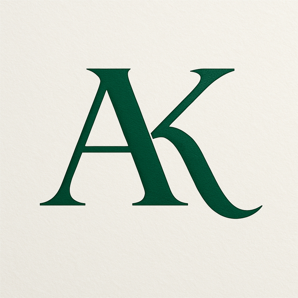 Elegant Minimalist AK Monogram Logo Design in Forest Green