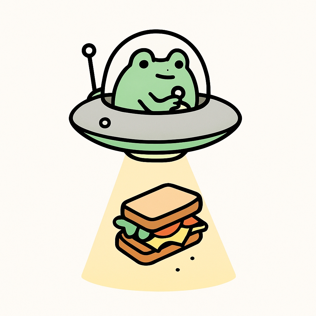 Whimsical Mint Green Frog in Flying Saucer Sticker