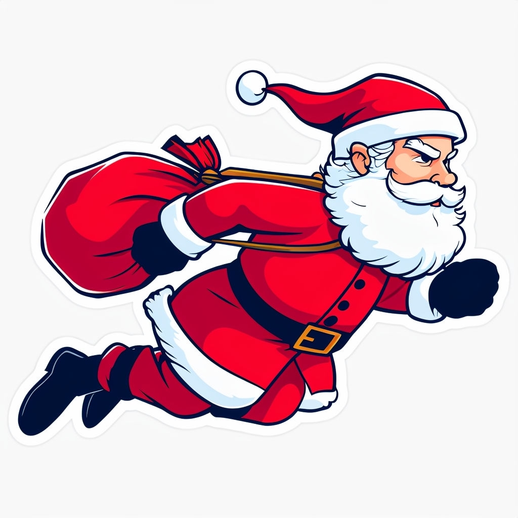 Flying Santa Claus Cartoon Character Sticker