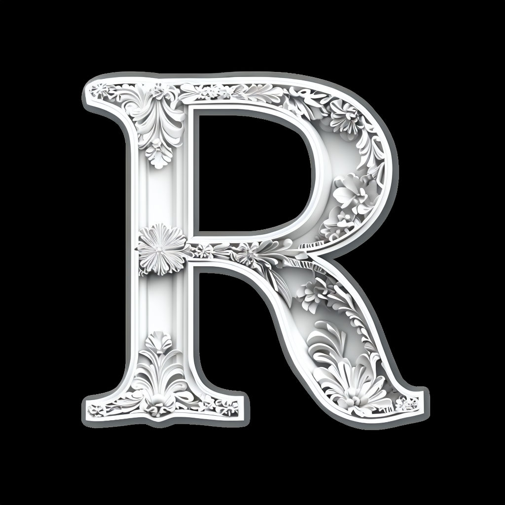 Intricate White Monogram Letter R Picture Frame Art