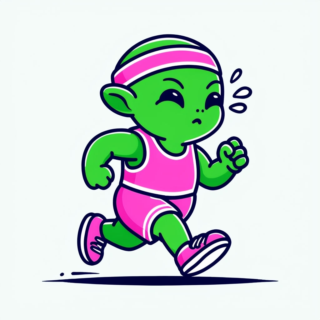 Energetic Cartoon Green Alien Running Workout Sticker