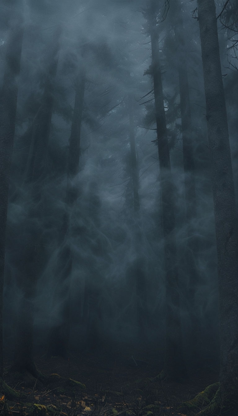 Mysterious Foggy Forest Landscape in Dim Light Mobile Wallpaper