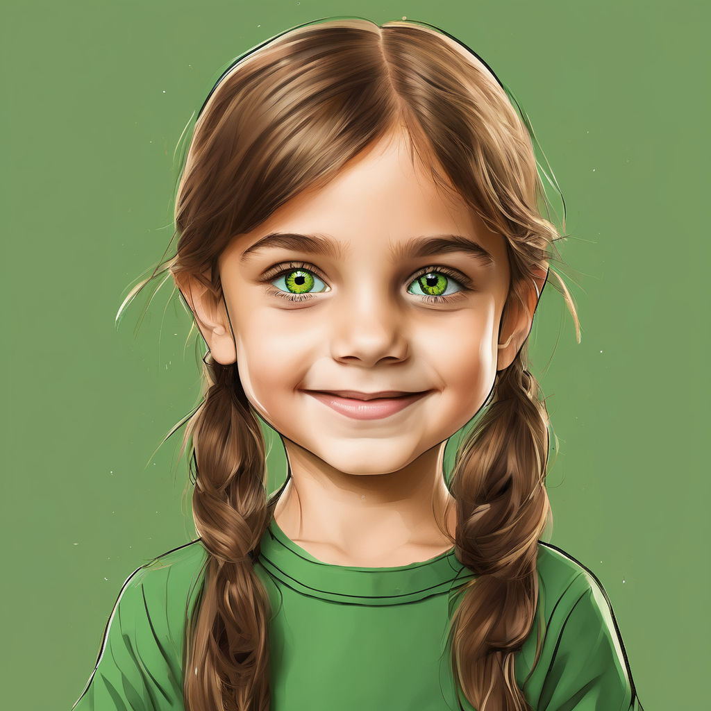 Create A Picture Of A 7 Year Old Girl With Green Eyes And Br By