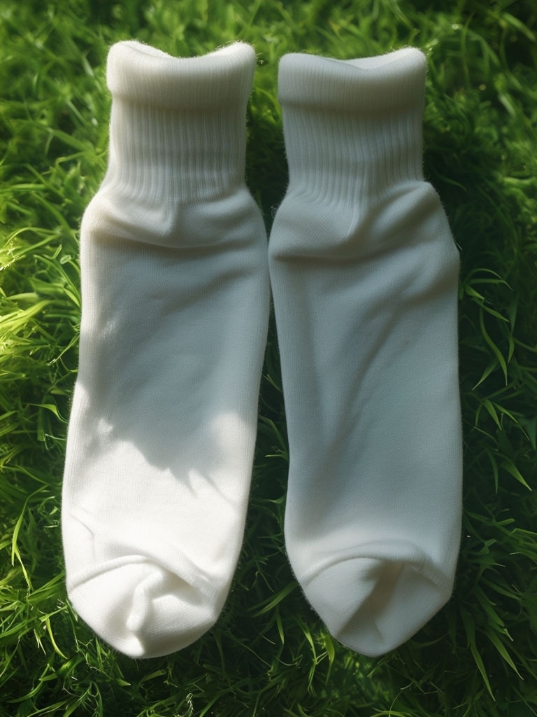 Classic White Socks Laid on Fresh Green Grass Mockup