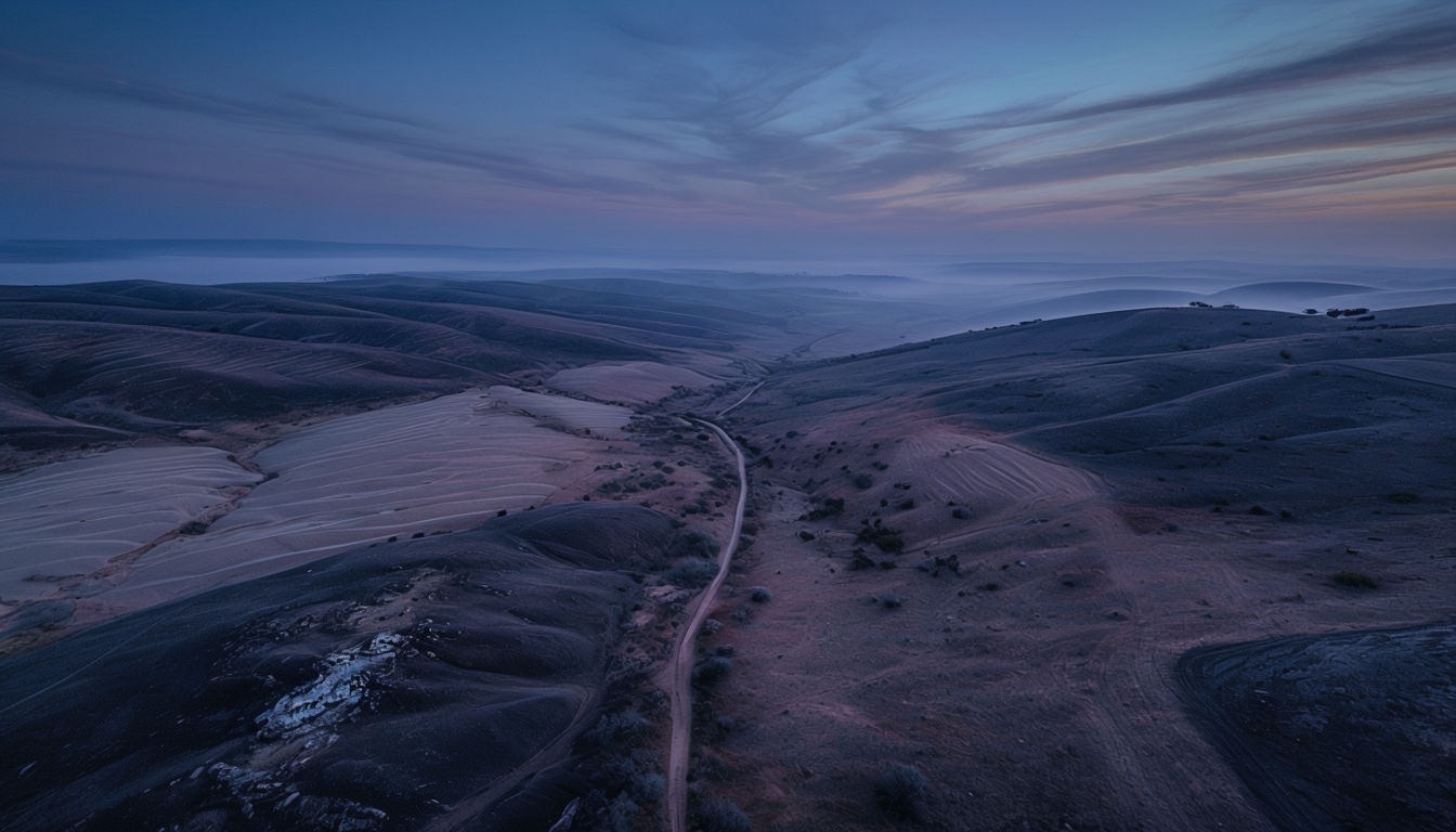 Serene Twilight Landscape Aerial View with Gentle Hills Virtual Backgrounds