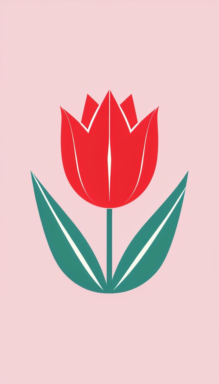 Stylized Red Tulip with Teal Leaves Minimalist Phone Case Cover