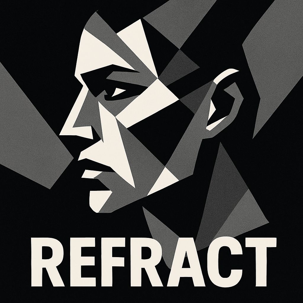 Faceted Geometric Portrait Illustration with Bold Typography Spotify Album Cover