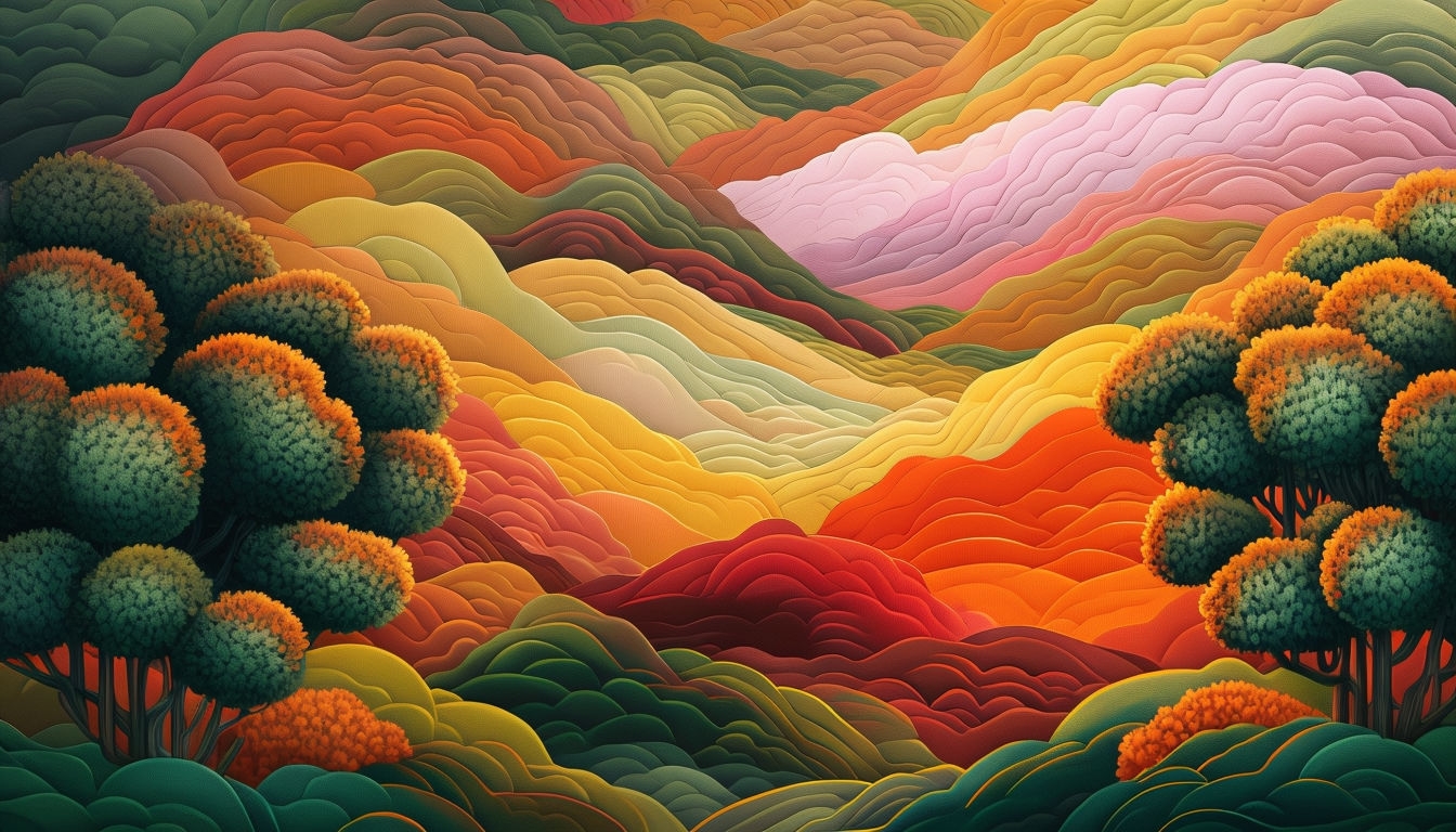 Vibrant Abstract Landscape with Layered Hills Virtual Background