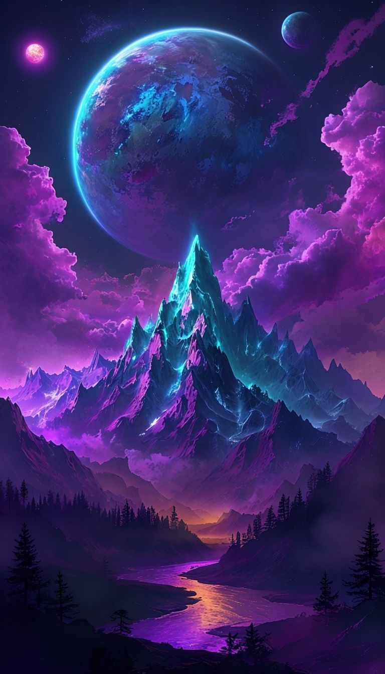 Vibrant Neon Otherworldly Landscape Art for Mobile Wallpaper