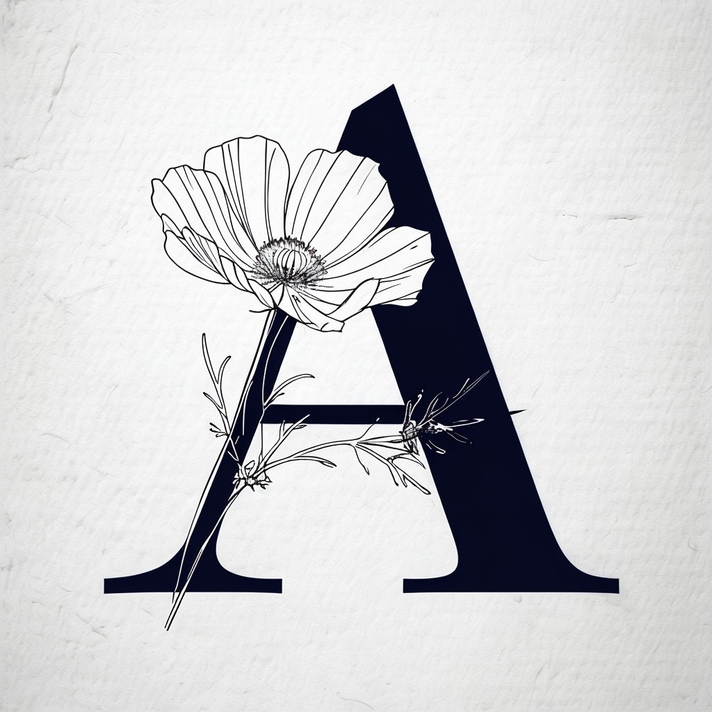 Elegant Navy Blue Letter A with Flower Design Logo