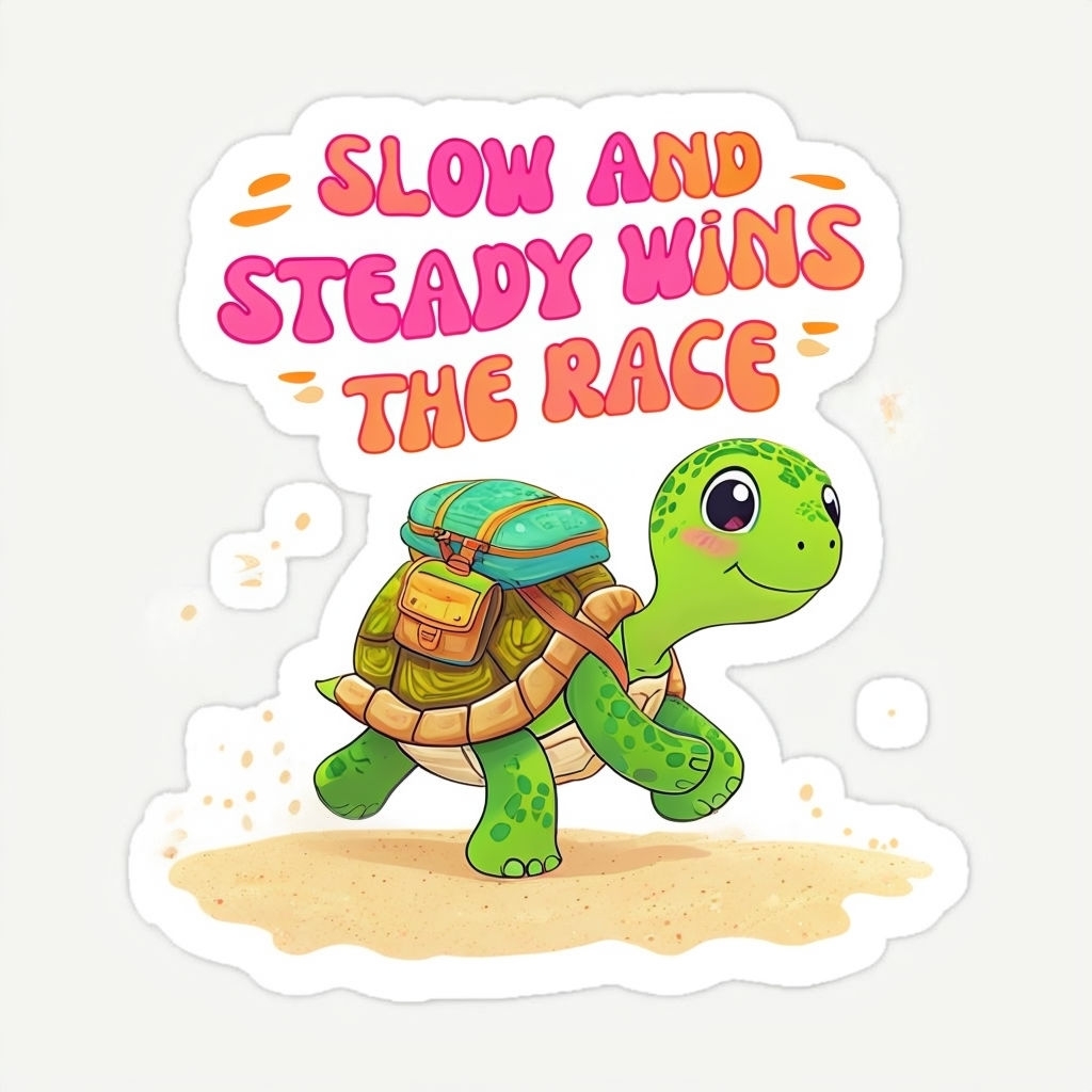 Cartoon Turtle with Backpack Beach Sticker