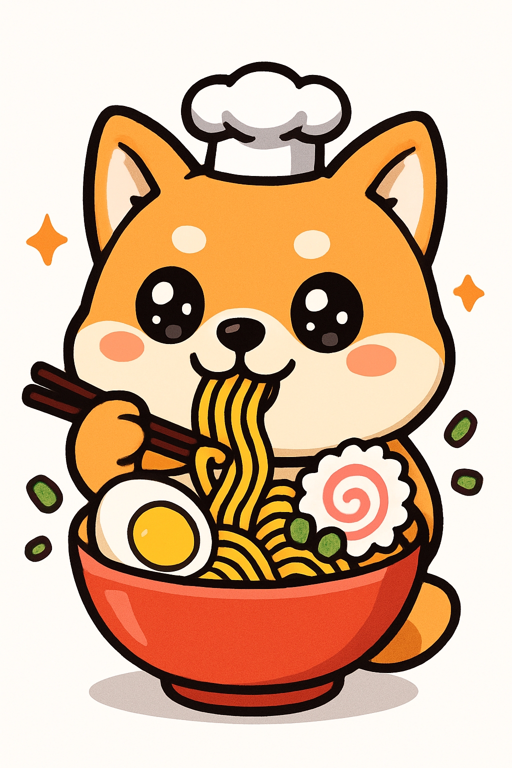 Cute Cartoon Shiba Inu Chef with Ramen Noodles T-Shirt