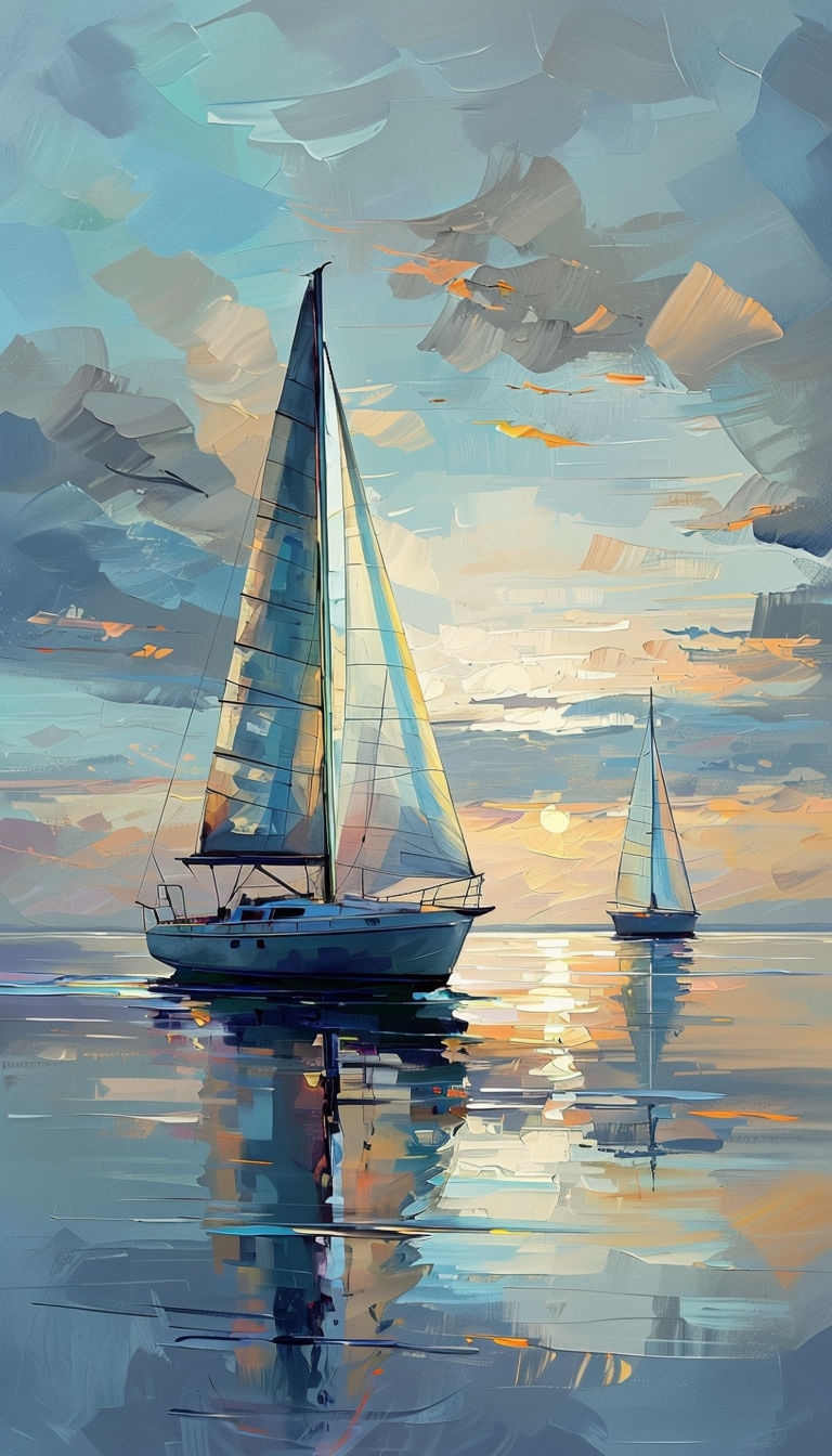 Serene Impressionistic Sailboats at Sunset Mobile Wallpaper