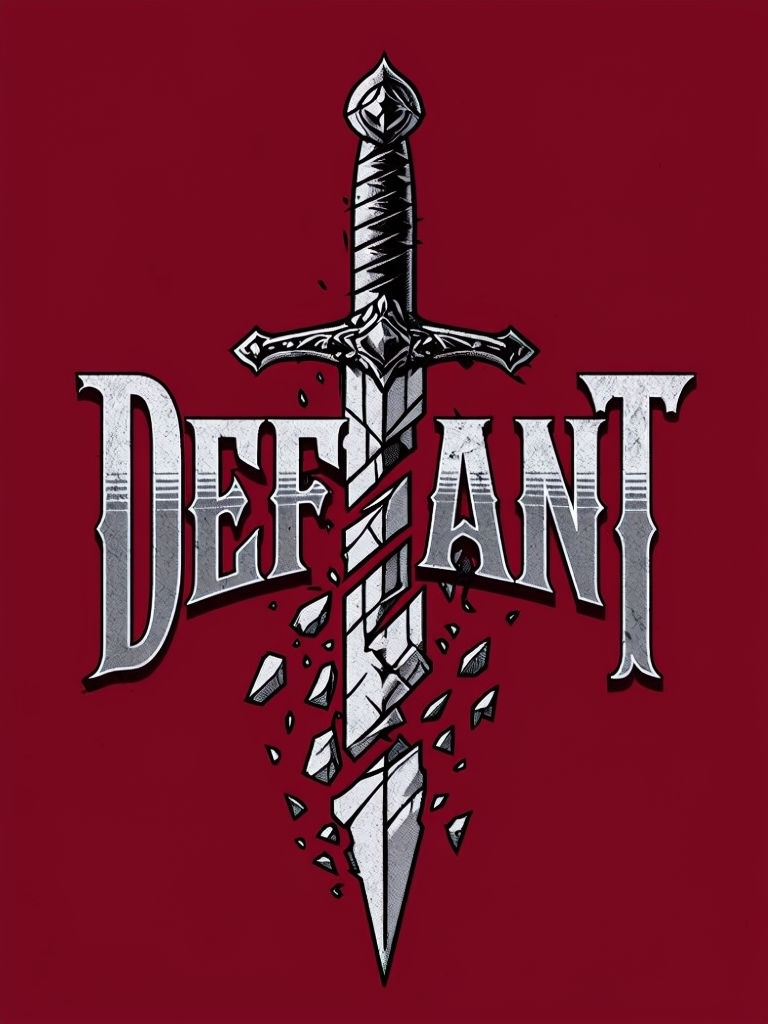 Defiant Gothic Sword Illustration with Bold Text T-shirt