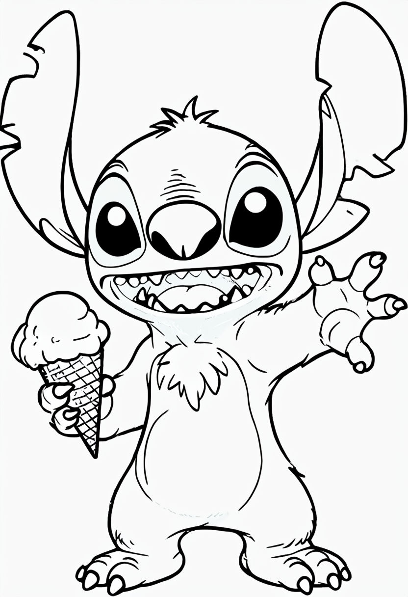 Playful Chibi Stitch Character Line Art Sticker