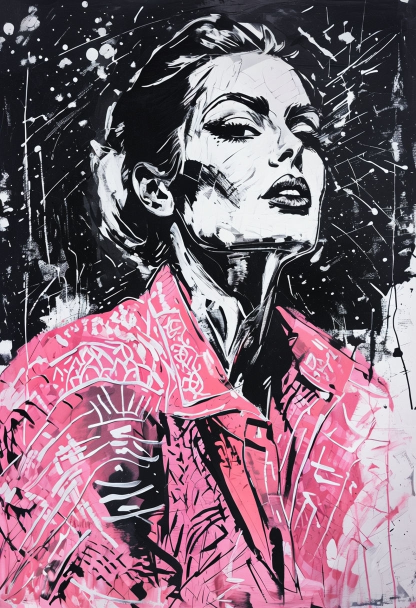 Dynamic Expressionist Portrait of a Woman in Coral Pink Art