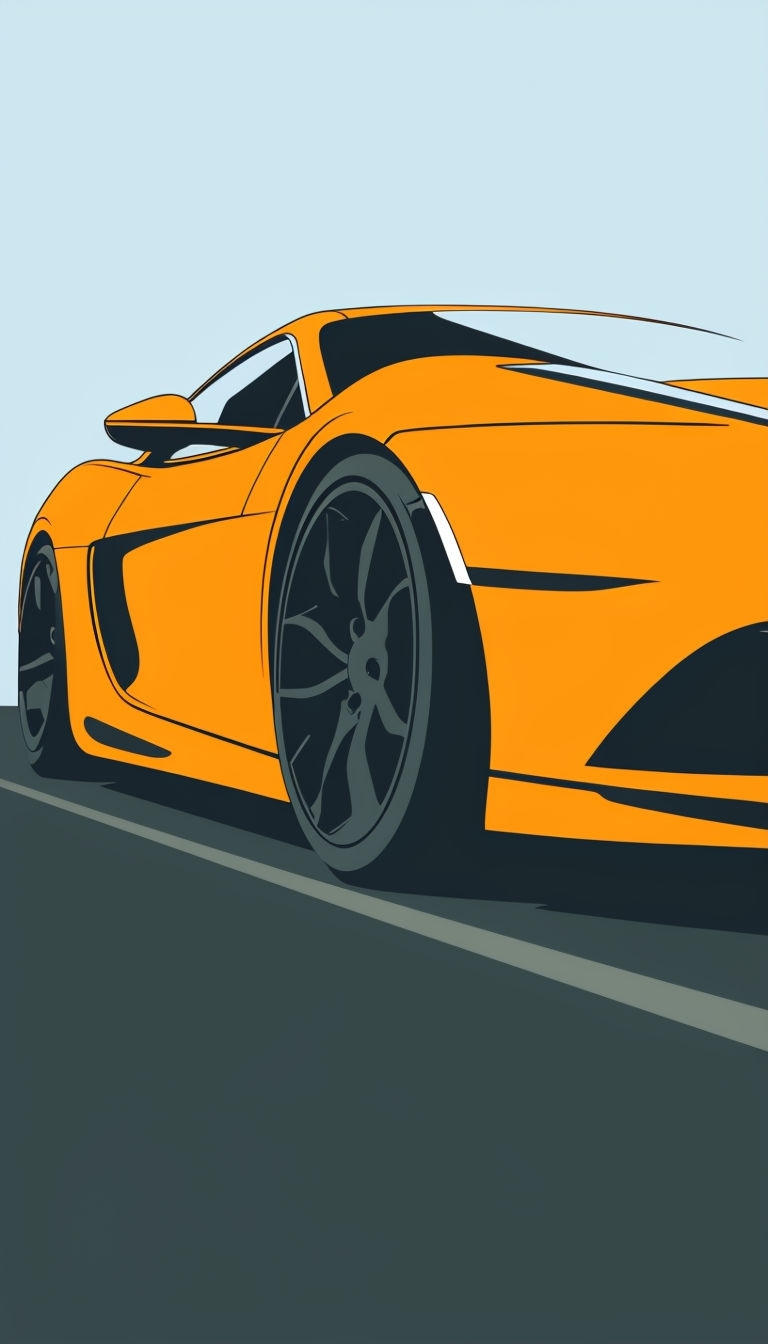 Stylized Modern Sports Car Illustration in Vibrant Orange Mobile Wallpaper