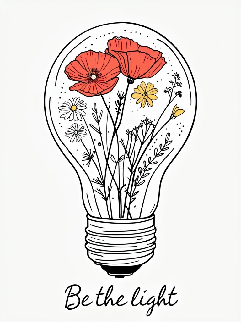 Minimalist Floral Edison Bulb Design with Motivational Quote T-shirt