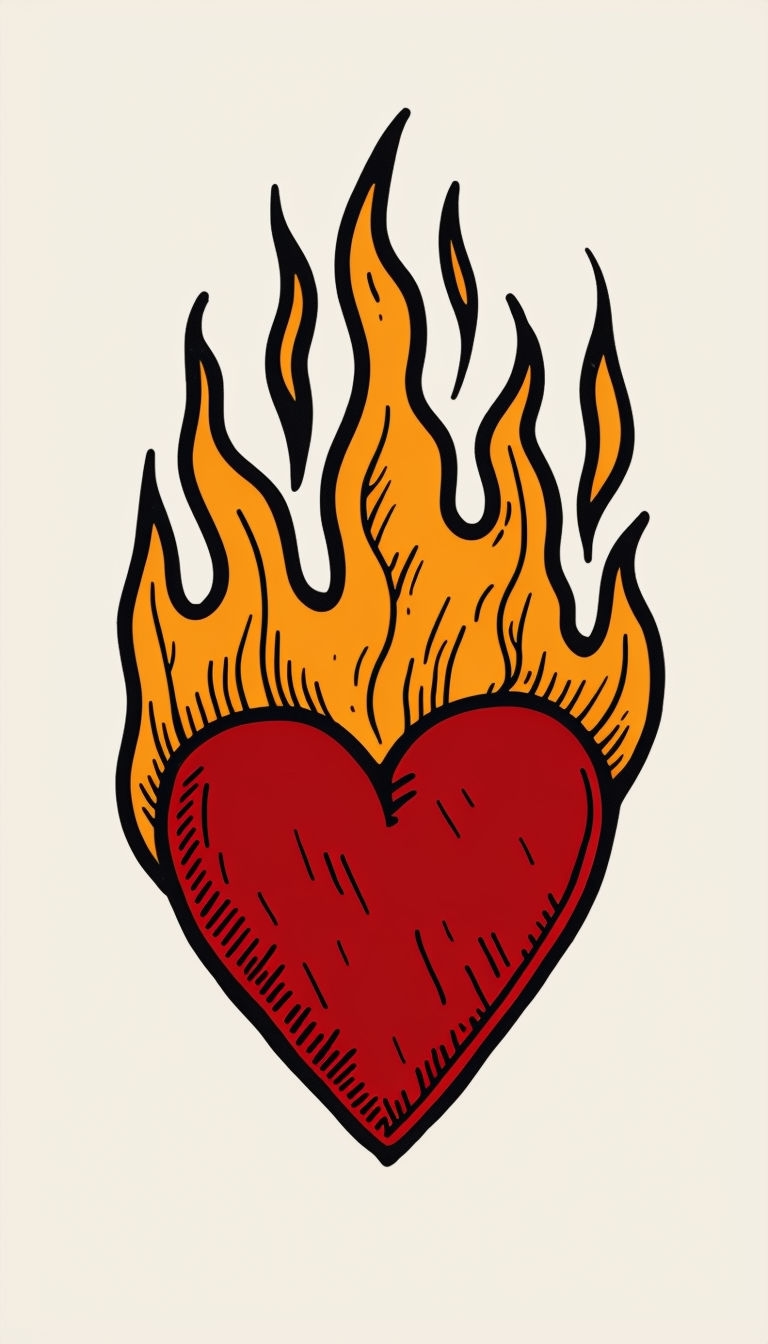 Vibrant Red Heart Surrounded by Flames Digital Illustration Phone Case Cover