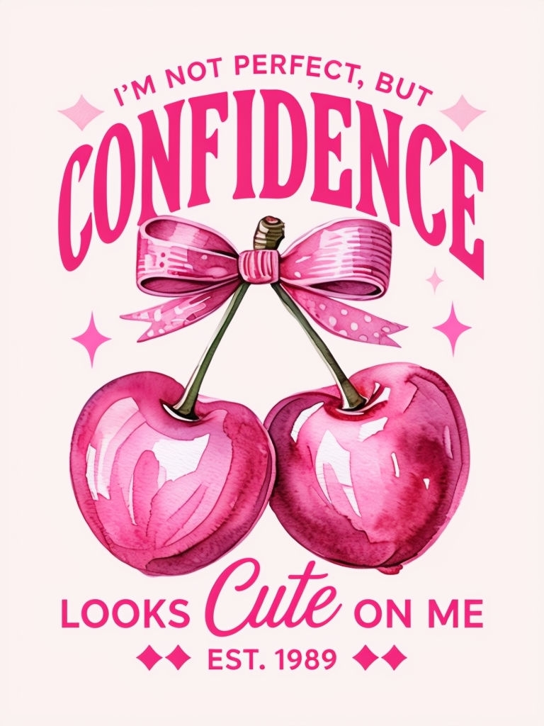 Whimsical Pink Cherries Confidence Quote T-Shirt