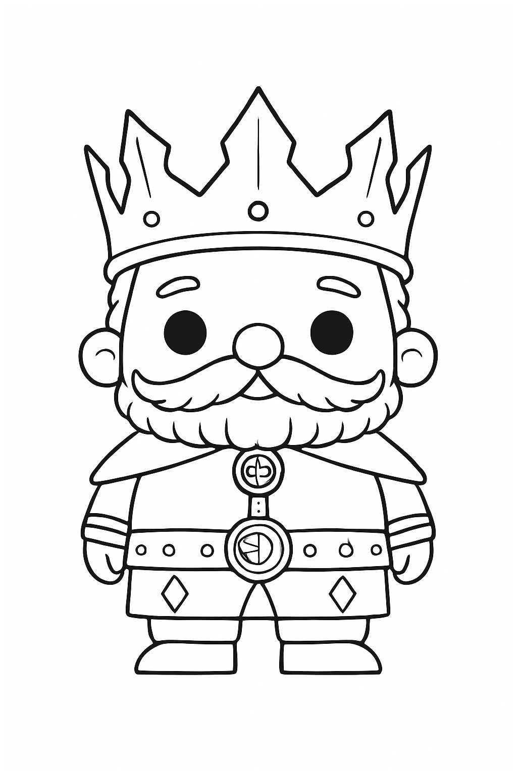 Chibi Cartoon Character with Crown and Mustache Coloring Page
