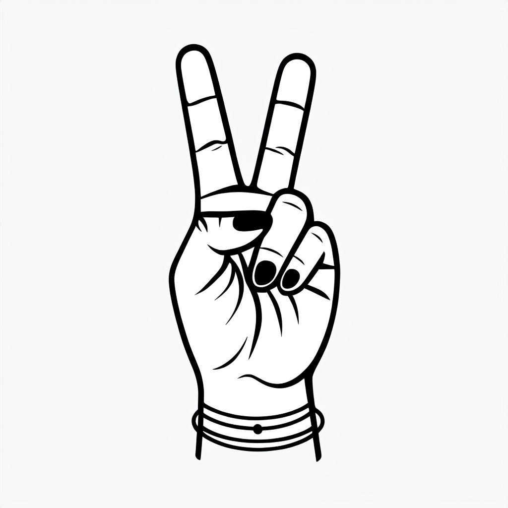 Minimalist Black Line Peace Sign Hand Illustration T-shirt