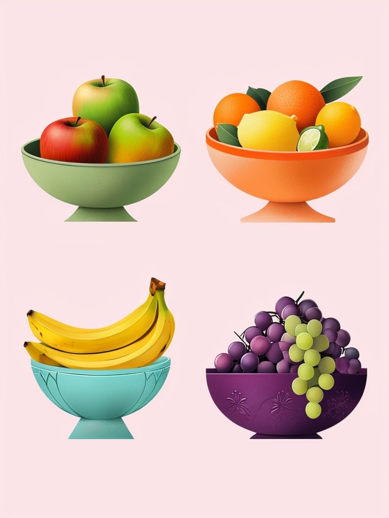 Colorful Minimalist Fruit Bowls Illustration Poster