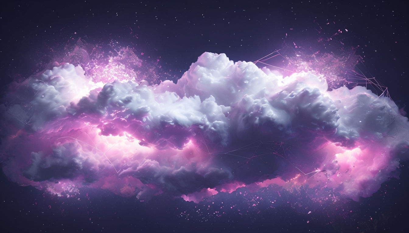Mystical Midnight Sky with Neon Pink Clouds Virtual Background
