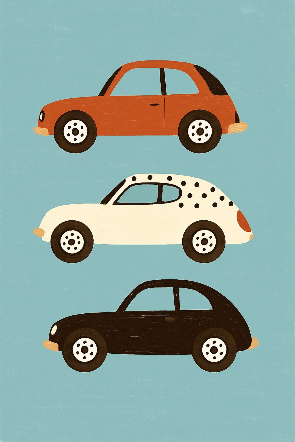 Playful Cartoon Stacked Cars on Sky Blue Background T-Shirt