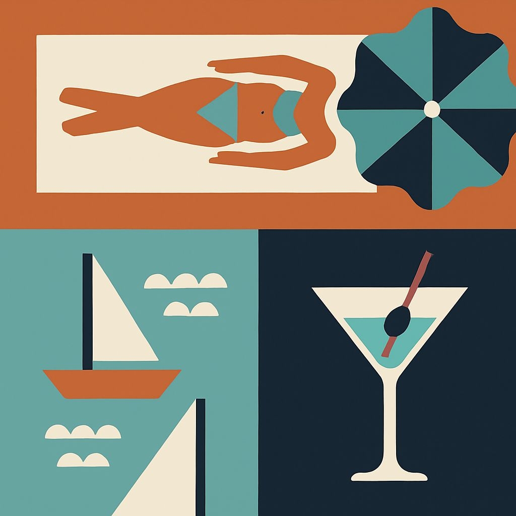 Minimalist Beach-Themed Elements Geometric Illustration Seamless Pattern