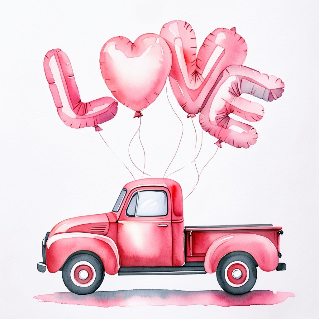 Whimsical Vintage Red Truck with Balloons Love Watercolor Mug