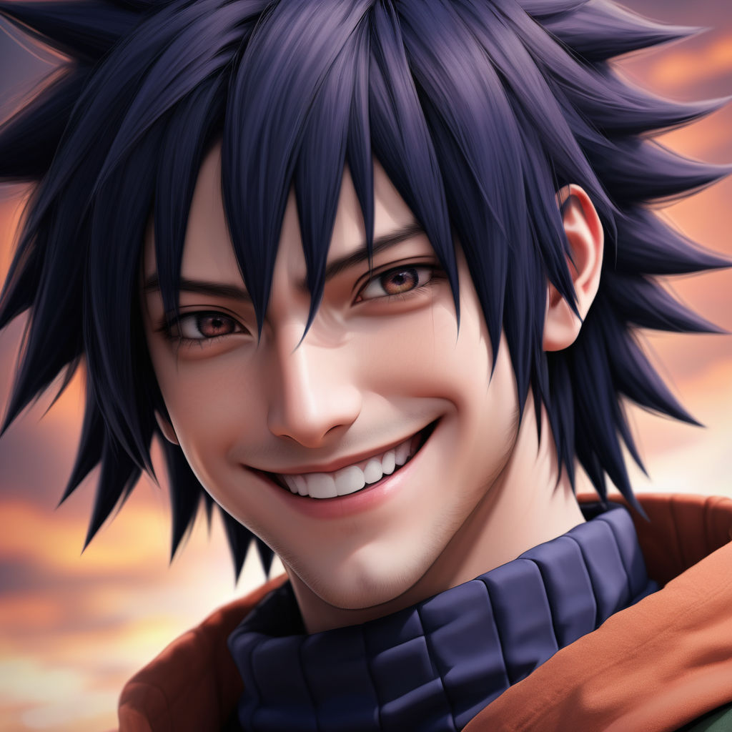 human naruto laughing well detailed hair and eyes