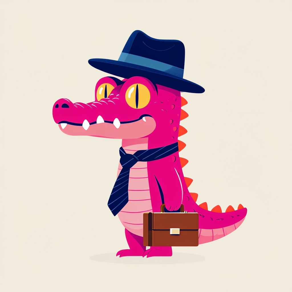Cheerful Pink Alligator with Briefcase Cartoon T-Shirt