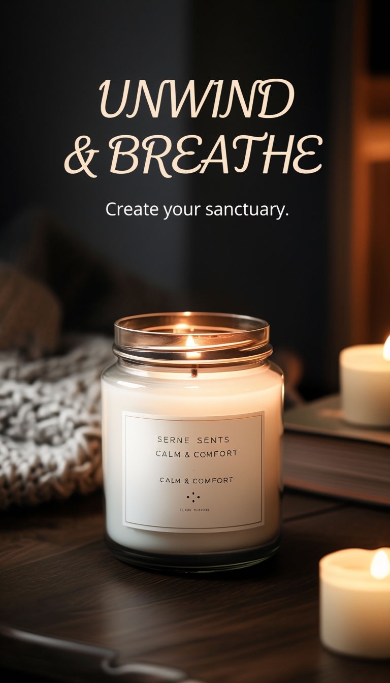 Serene Scents Candle with Cozy Atmosphere Advertising Image Ads