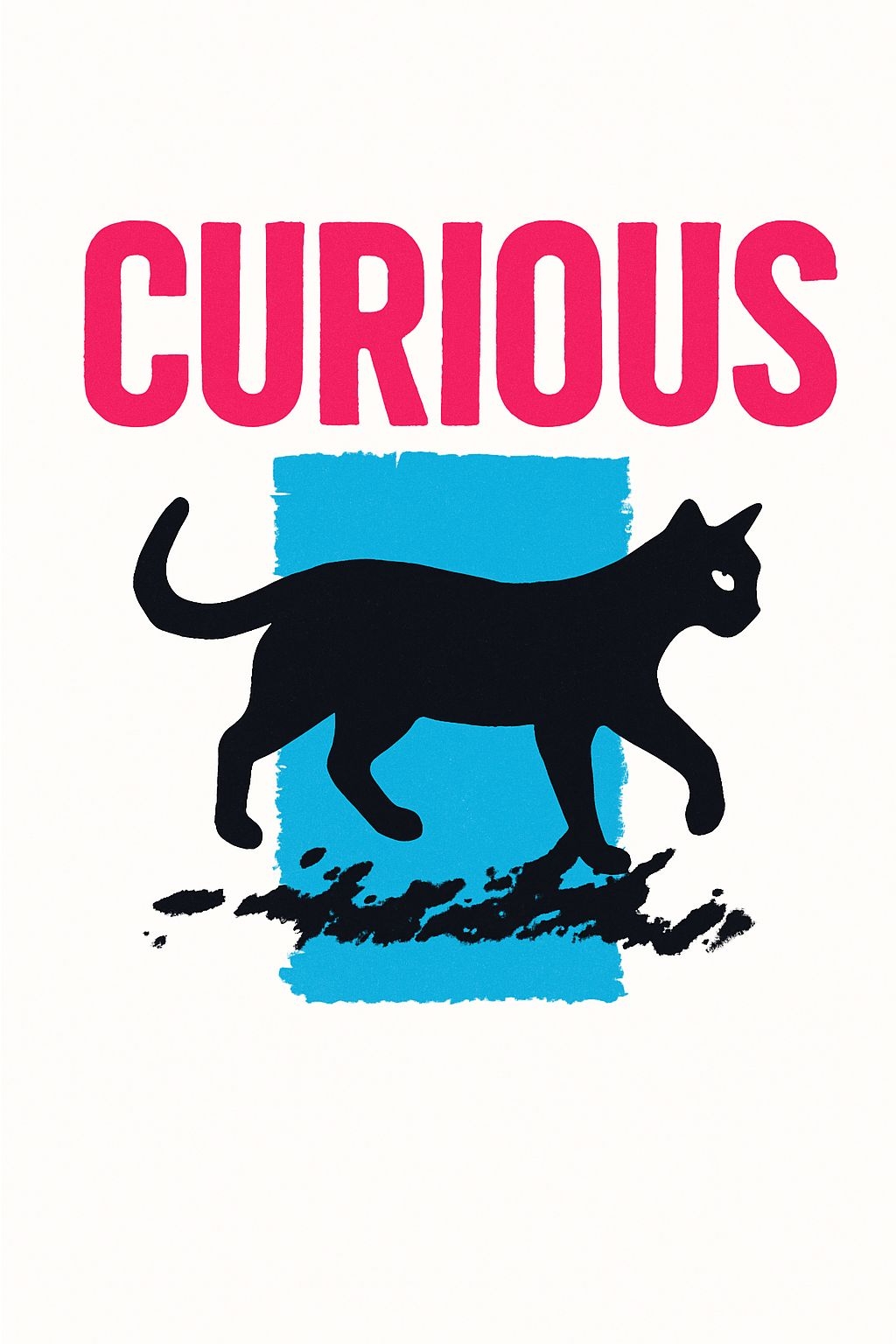 Bold Curious Cat Silhouette Minimalist Graphic T-Shirt