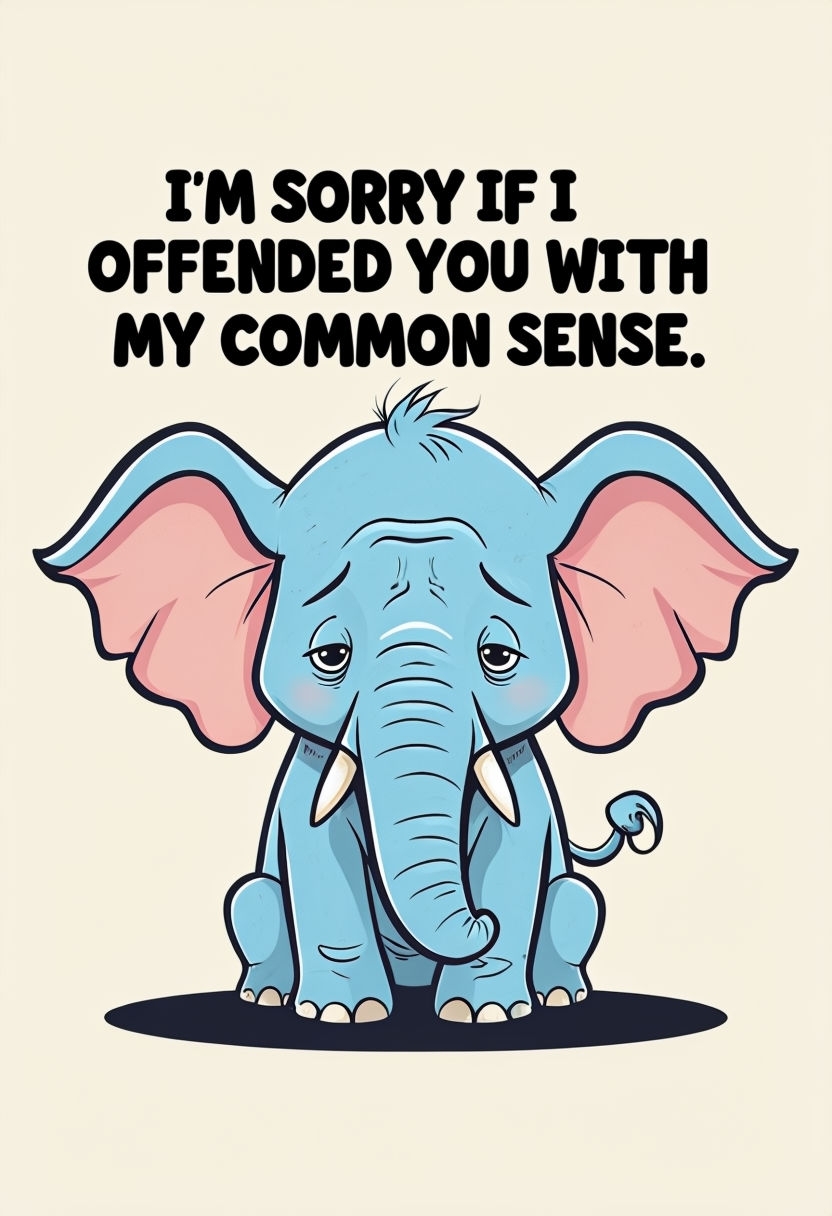 Sad Cartoon Elephant with Sorry Quote Poster