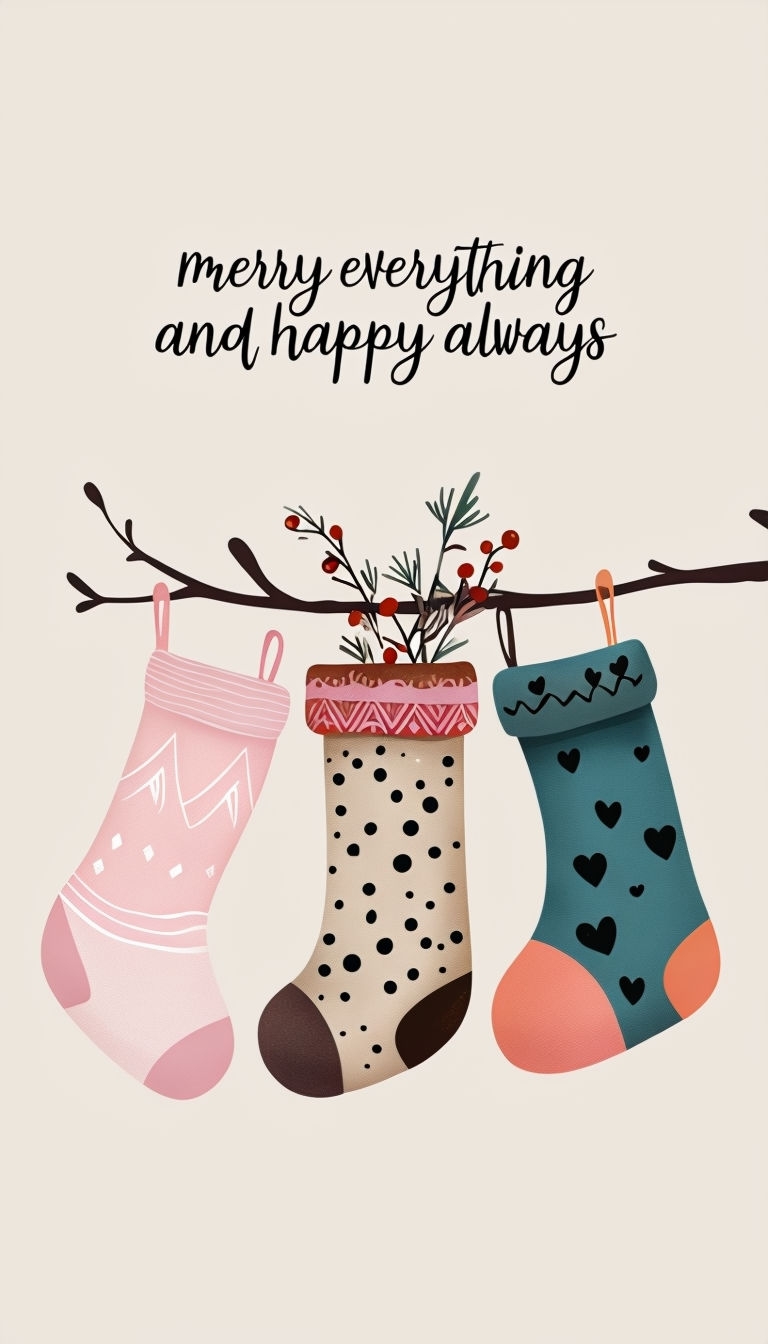 Festive Merry Everything Holiday Stockings Illustration Poster