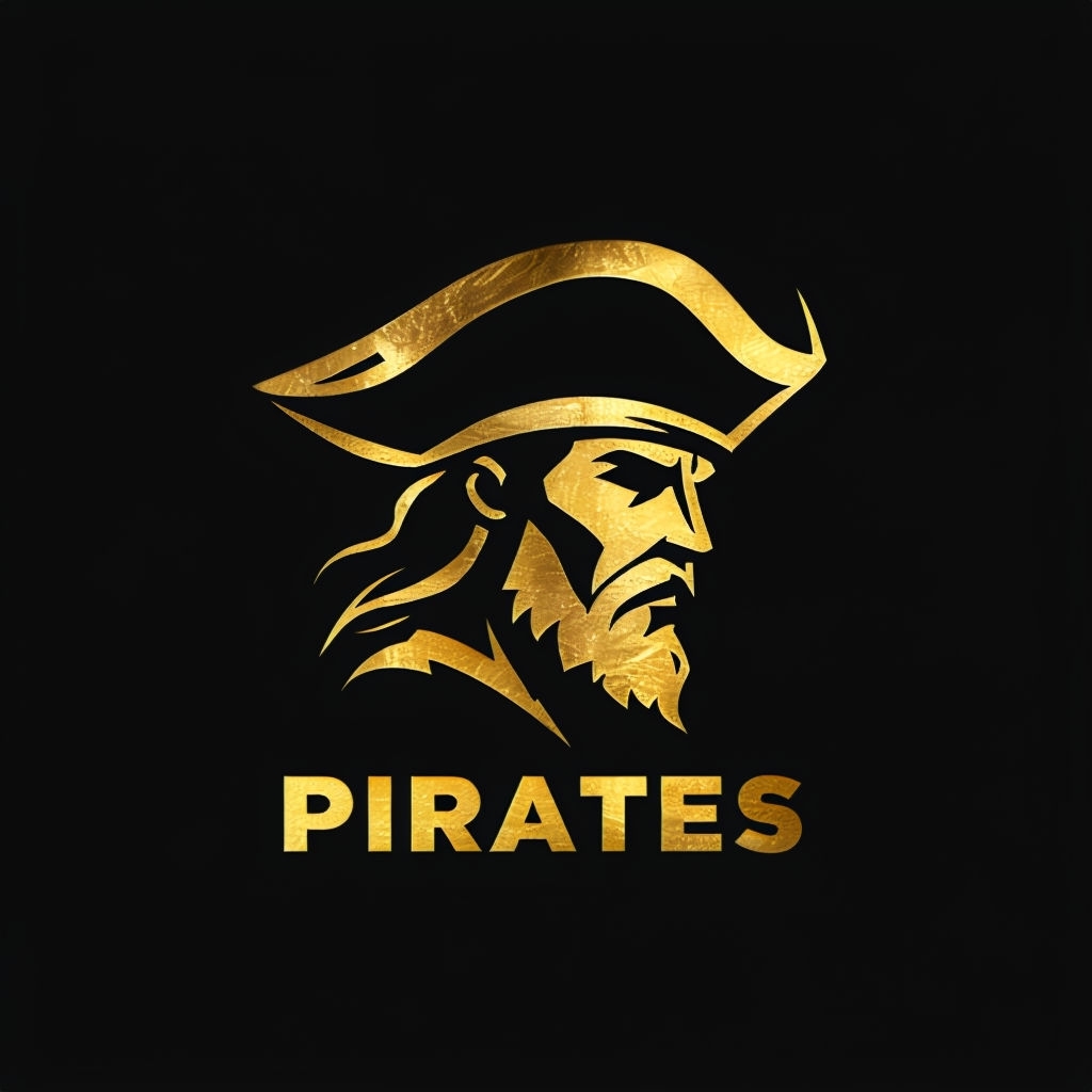 Minimalist Gold Pirate Logo on Black Background