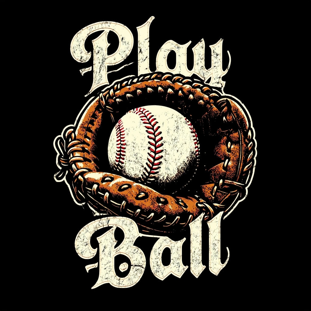 Vintage Baseball Catcher's Mitt and Ball Graphic T-Shirt